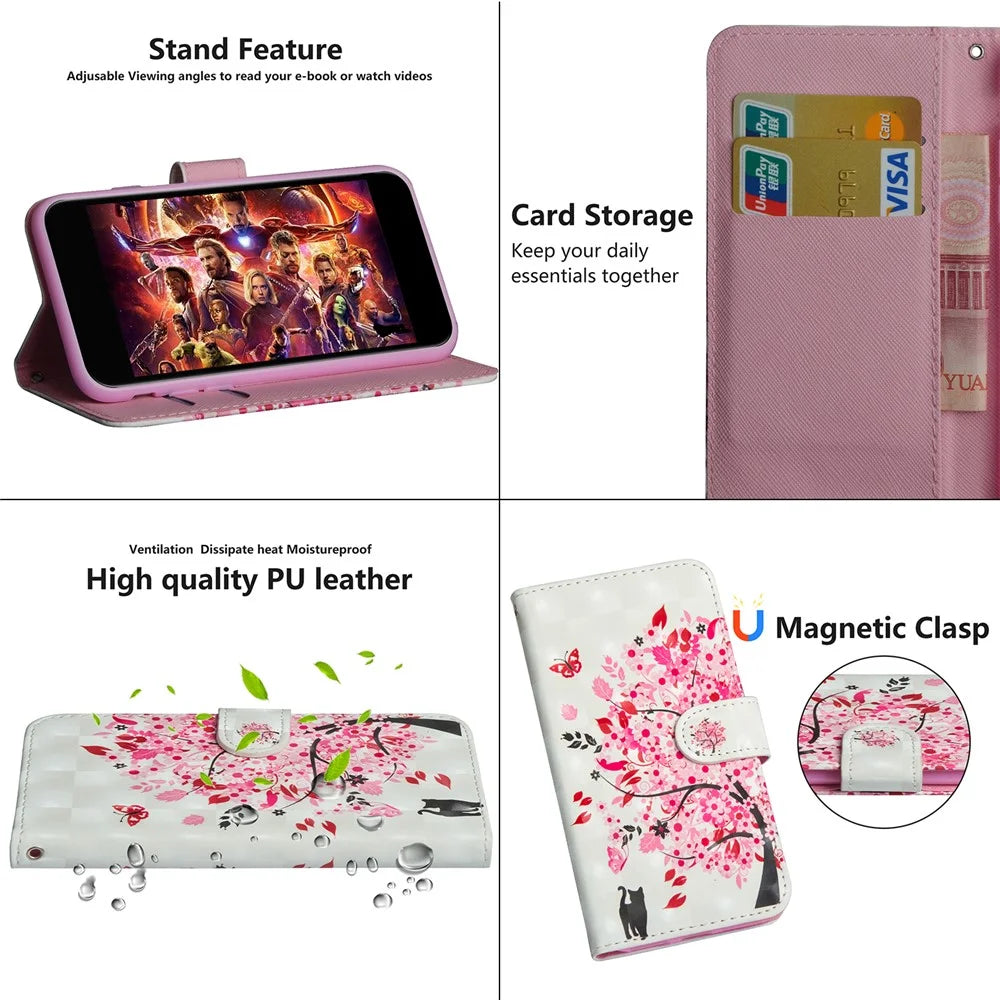 Pattern Printing Light Spot Decor Wallet Stand Leather Flip Mobile Phone Case for Samsung Galaxy A7 (2018) - Flowered Tree - 7