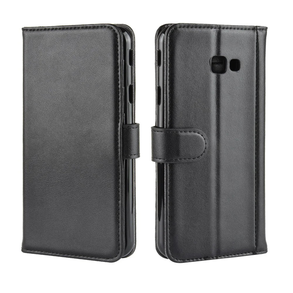 For Samsung Galaxy J4 Plus Phone Cases Genuine Split Leather Wallet Mobile Cover Stand - Black - 2