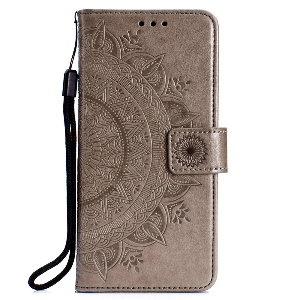 Imprinted Mandala Pattern PU Leather Phone Case for Samsung Galaxy J6 Plus / J6 Prime - Grey - 2