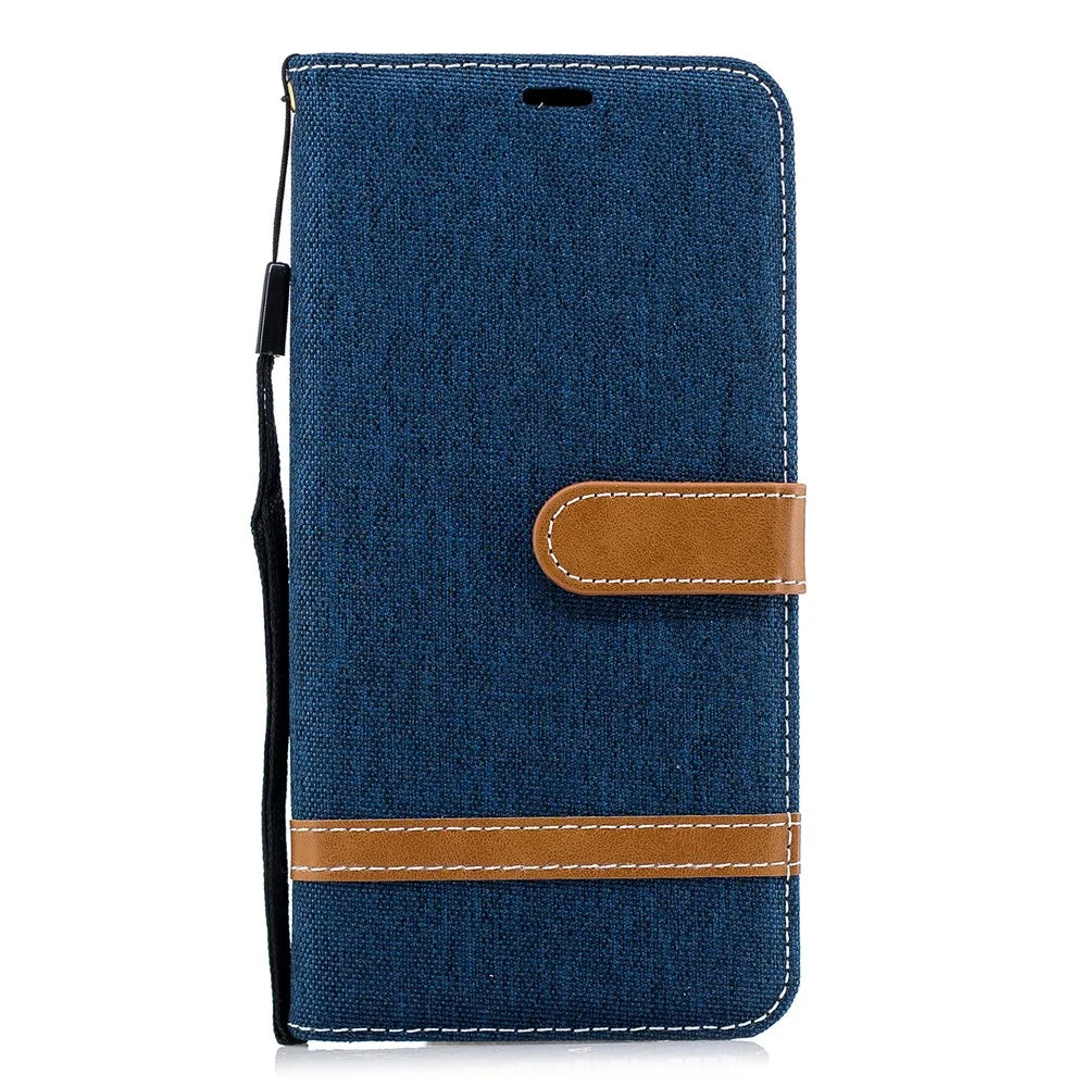 Assorted Color Jeans Cloth Leather Stand Cover with Card Slots for Samsung Galaxy A7 (2018) - Dark Blue - 2