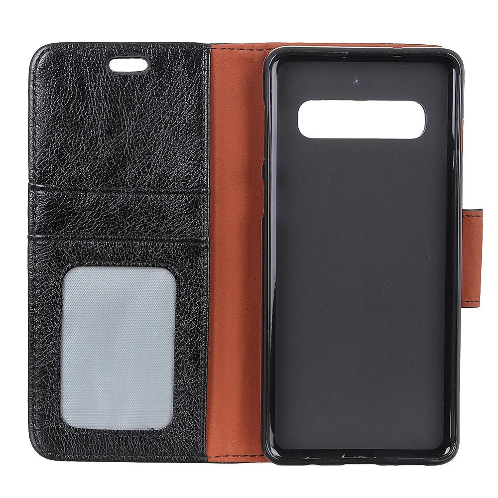 Textured Split Leather Wallet Magnetic Case for Samsung Galaxy S10 Plus - Black - 4