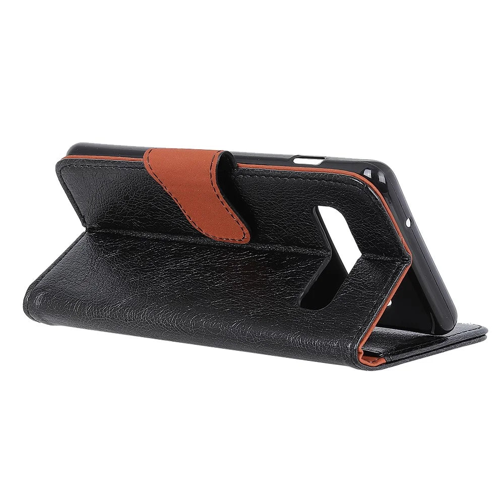 Textured Split Leather Wallet Magnetic Case for Samsung Galaxy S10 Plus - Black - 5