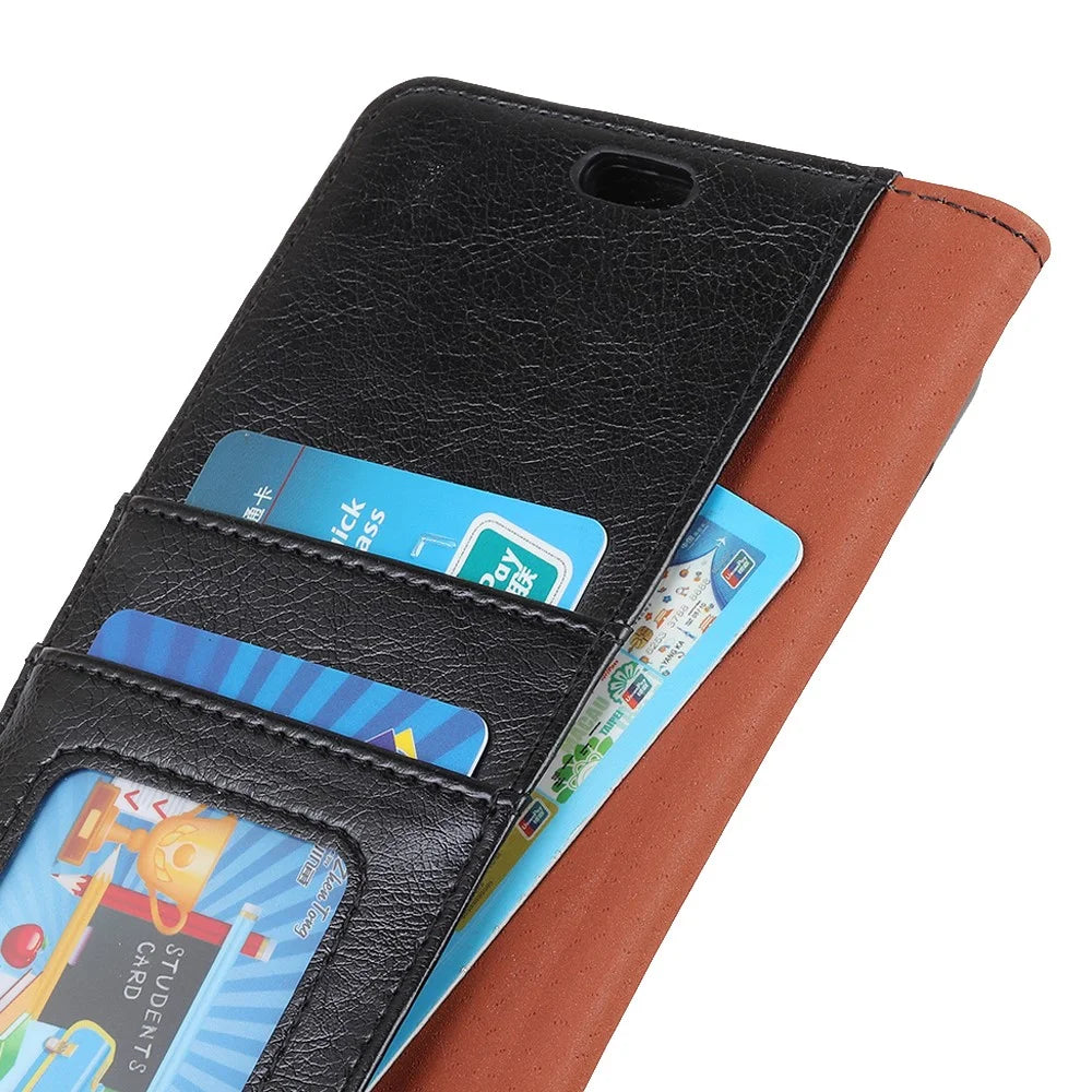 Textured Split Leather Wallet Magnetic Case for Samsung Galaxy S10 Plus - Black - 6