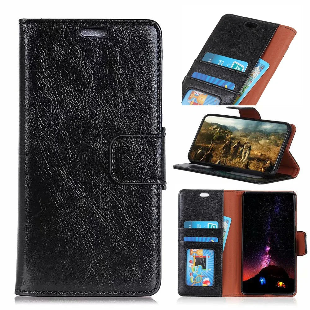 [Nappa Texture] Split Leather Wallet Case for Samsung Galaxy S10e - Black - 1