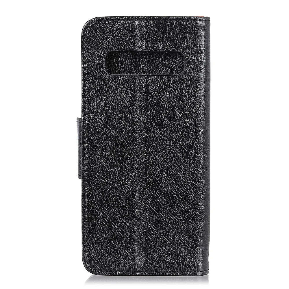 [Nappa Texture] Split Leather Wallet Case for Samsung Galaxy S10e - Black - 3
