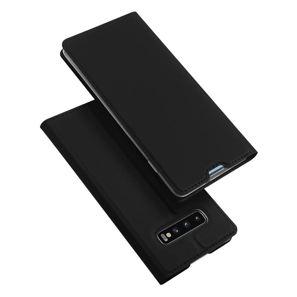 DUX DUCIS Skin Pro Series for Samsung Galaxy S10 Plus PU Leather Card Holder Phone Casing with Stand - Black - 1