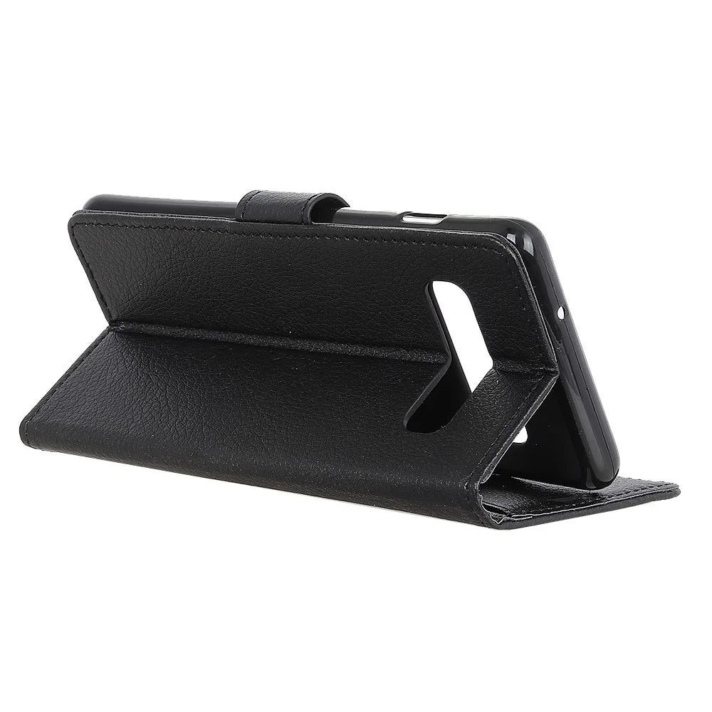 Litchi Texture Leather Wallet Stand Flip Case for Samsung Galaxy S10 Plus - Black - 6