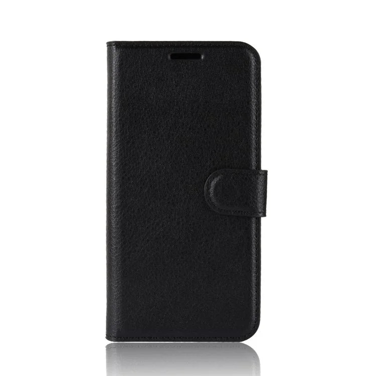Litchi Skin Magnetic Leather Stand Cover for Samsung Galaxy S10 Plus Folio Flip Wallet Phone Case - Black - 2