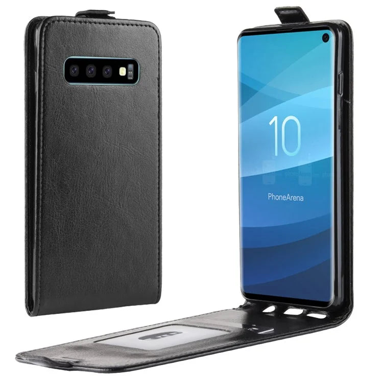 Crazy Horse Vertical Flip Leather Card Holder Case for Samsung Galaxy S10 - Black - 1