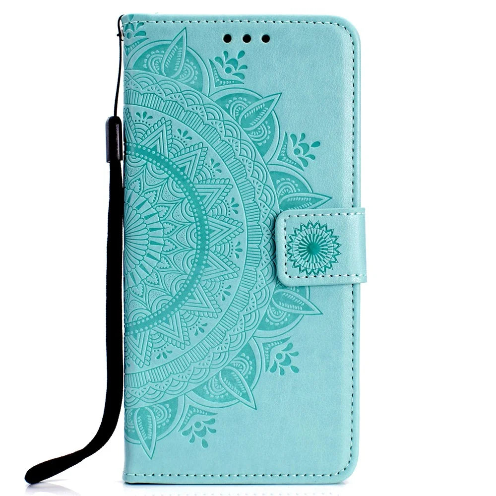 Imprinted Mandala Pattern PU Leather Flip Case for Samsung Galaxy S10e - Cyan - 2