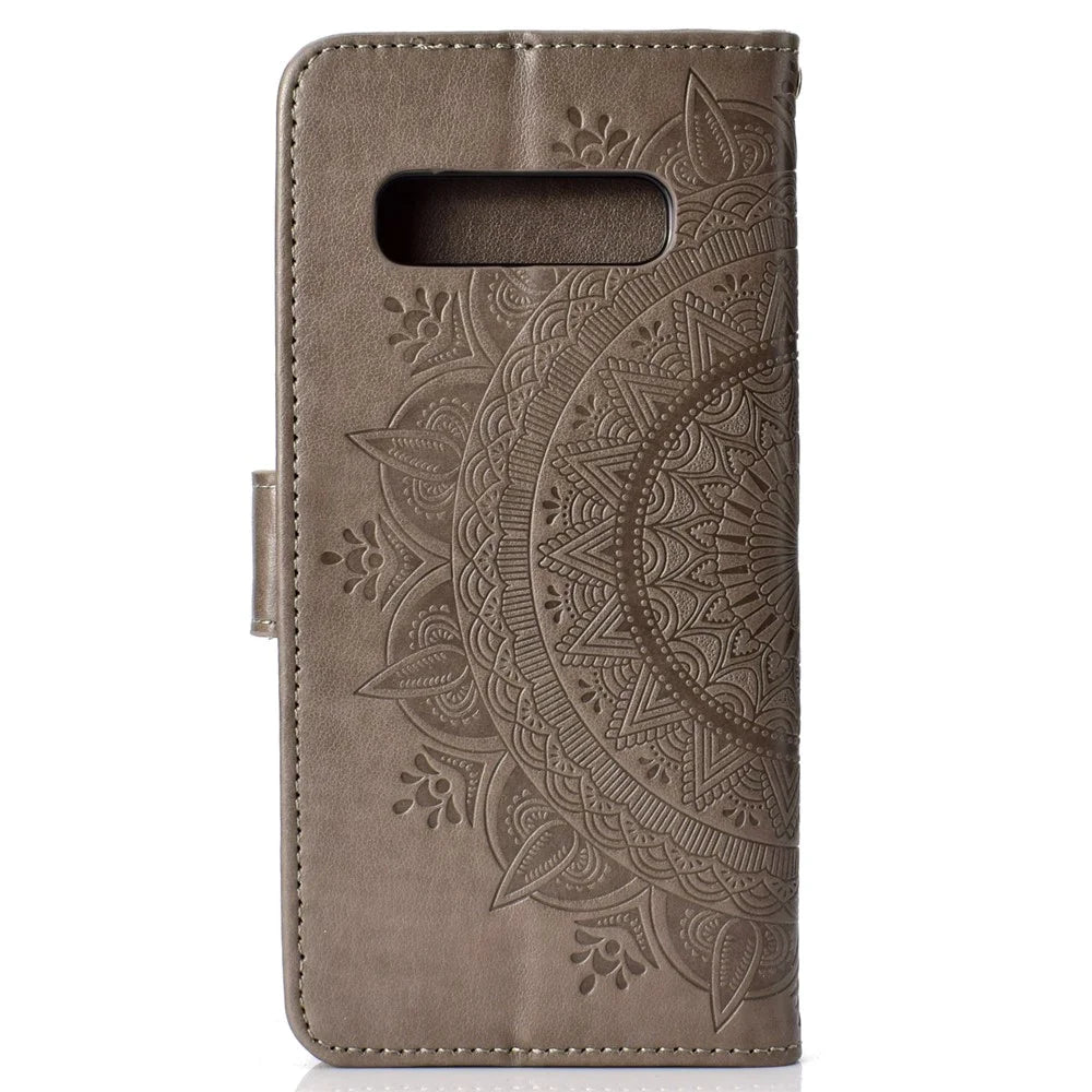 Imprinted Mandala Pattern [Wallet Stand] Leather Case for Samsung Galaxy S10 Plus - Grey - 3