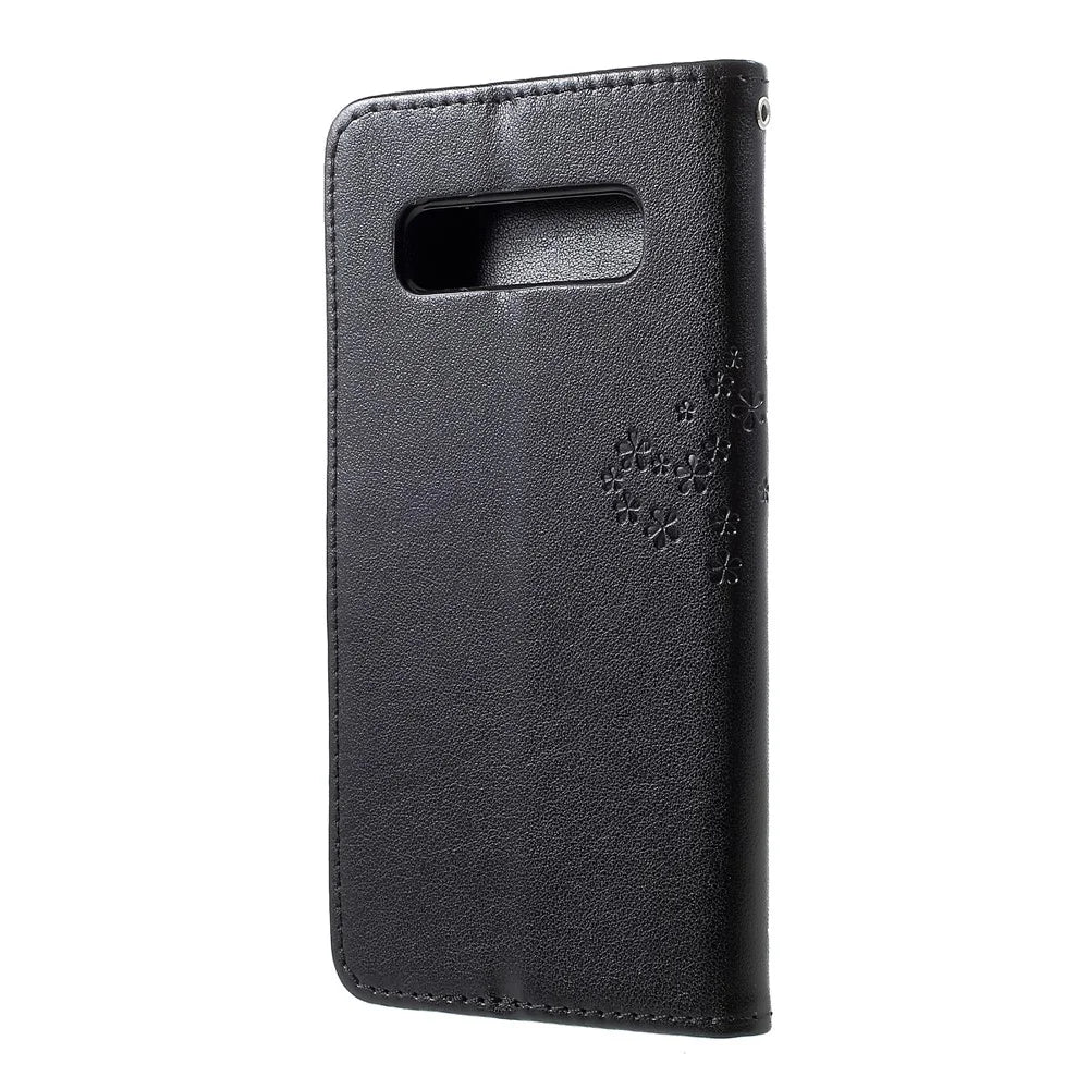 Imprint Tree Owl Pattern PU Leather Wallet Case for Samsung Galaxy S10 - Black - 2