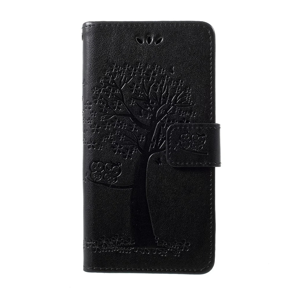 Imprint Tree Owl Pattern PU Leather Wallet Case for Samsung Galaxy S10 - Black - 3