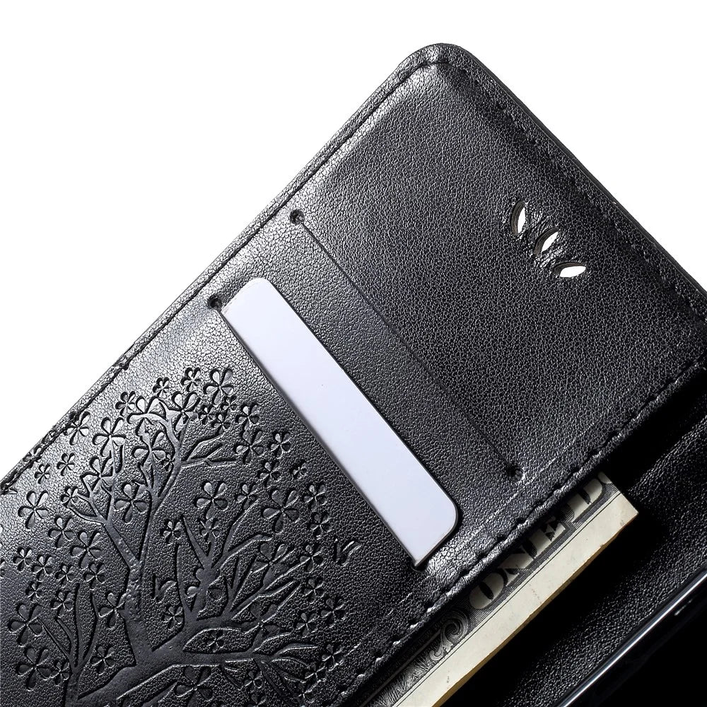 Imprint Tree Owl Pattern PU Leather Wallet Case for Samsung Galaxy S10 - Black - 7