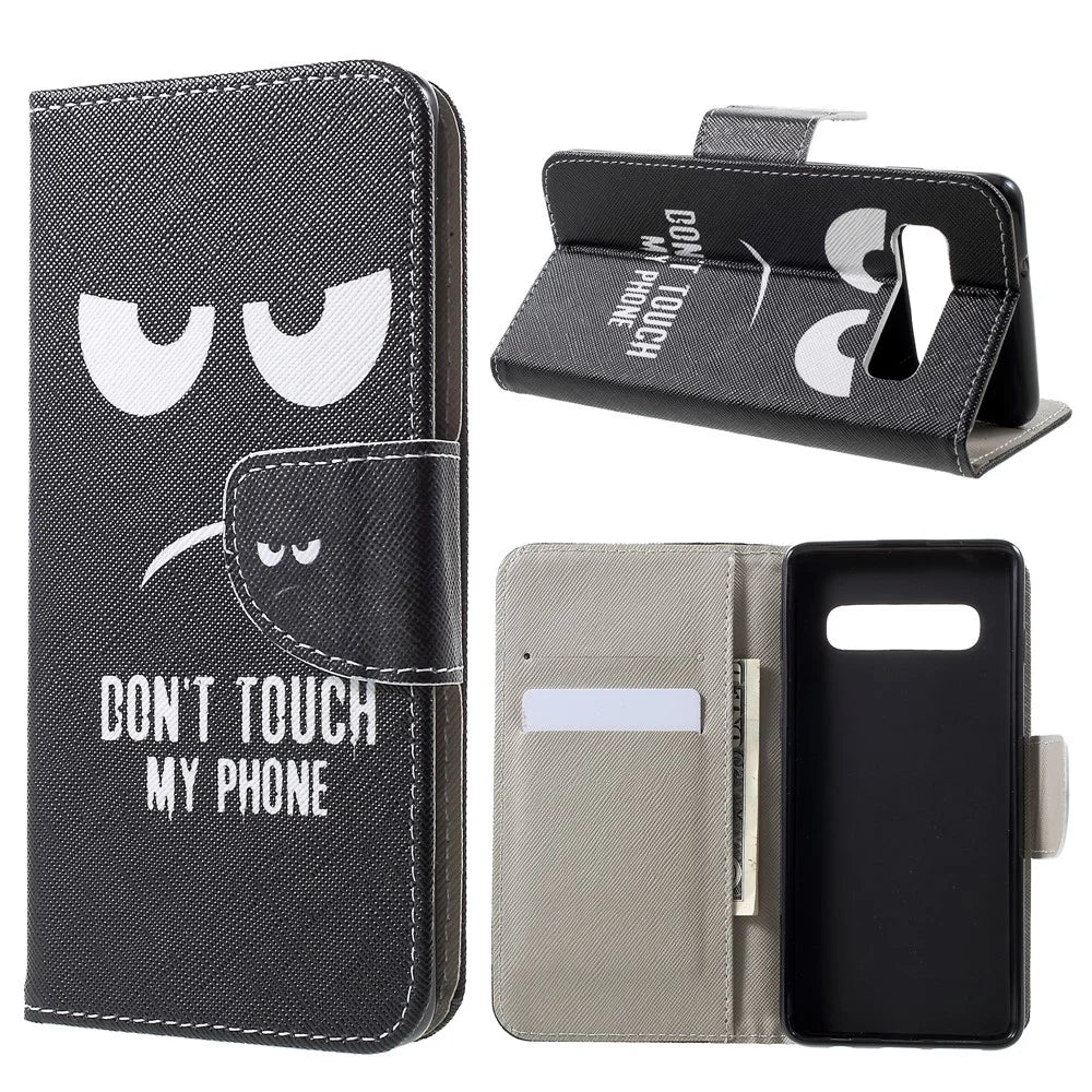 Cross Texture Patterned Leather Wallet Case for Samsung Galaxy S10 - Do Not Touch My Phone - 1