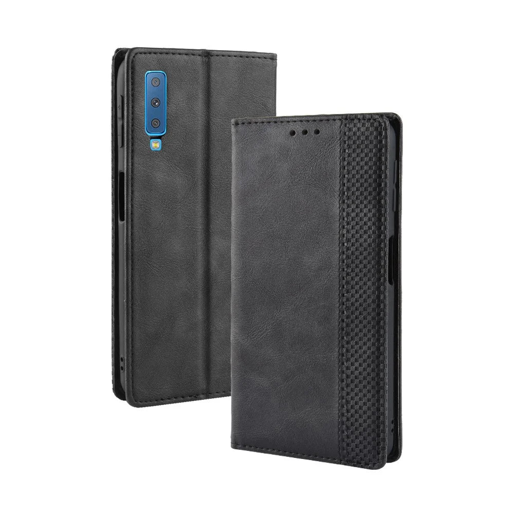 Vintage Style Leather Wallet Cover for Samsung Galaxy A7 (2018) - Black - 2
