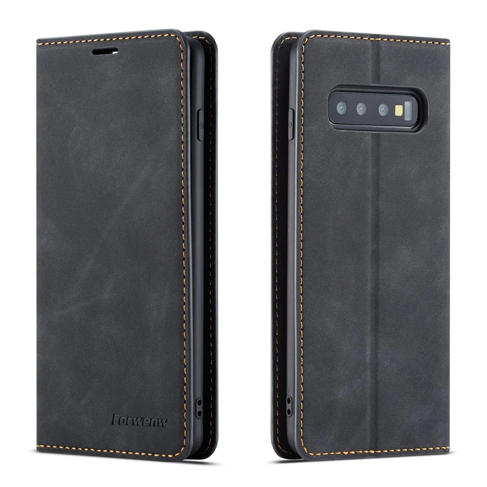 FORWENW Fantasy Series Silky Touch Leather Wallet Case for Samsung Galaxy S10 Plus - Black - 1