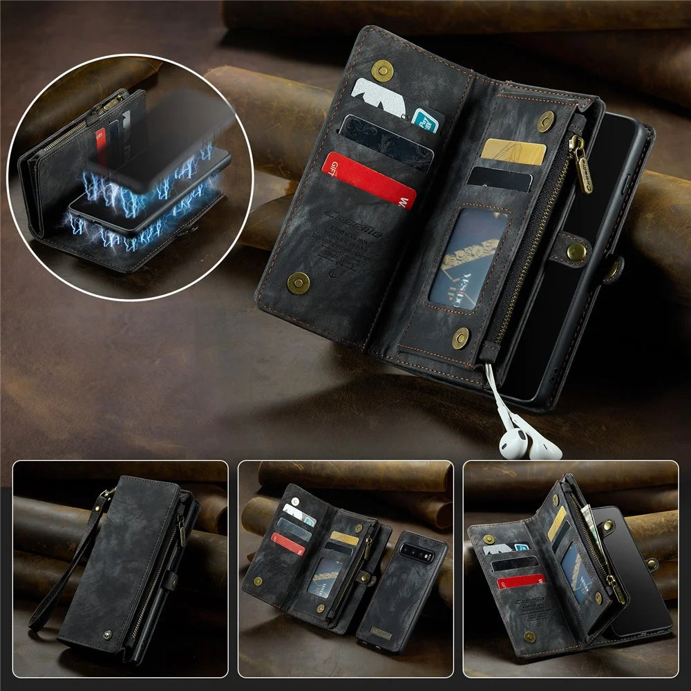 CASEME 008 Series for Samsung Galaxy S10 Plus Detachable 2-in-1 Multi-functional Wallet PU Leather Case - Black - 1