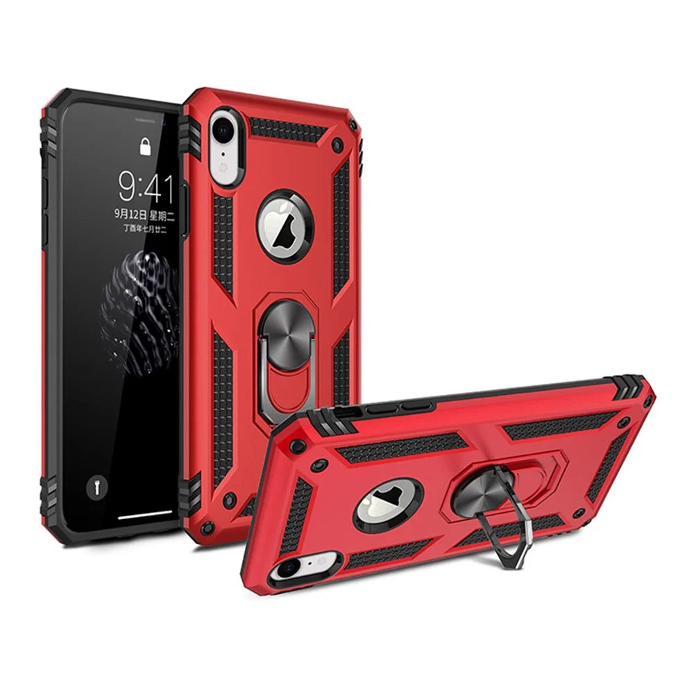 Hybrid PC TPU Armor Phone Cover with Kickstand for iPhone XR 6.1 inch - Red - 1