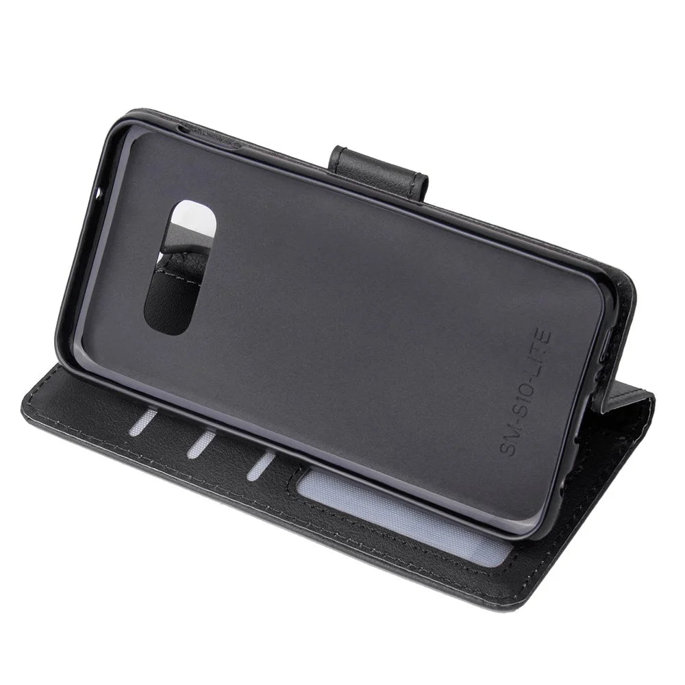 Wallet Leather Stand Case for Samsung Galaxy S10e - Black - 4