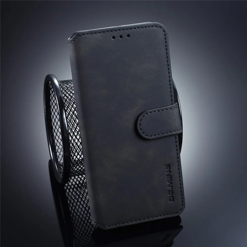 DG.MING Retro Style Leather Wallet Stand Case for Samsung Galaxy S10 Plus - Black - 1