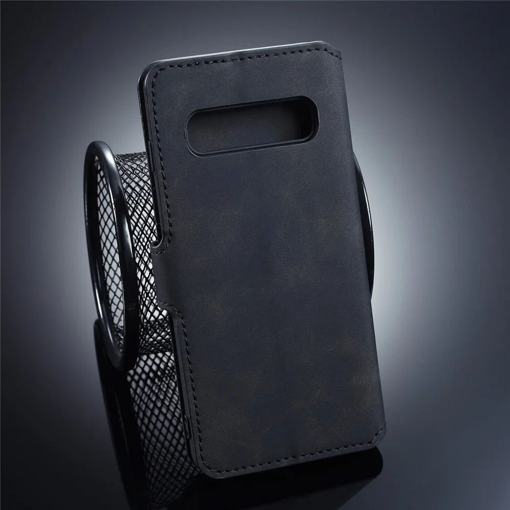 DG.MING Retro Style Leather Wallet Stand Case for Samsung Galaxy S10 Plus - Black - 2