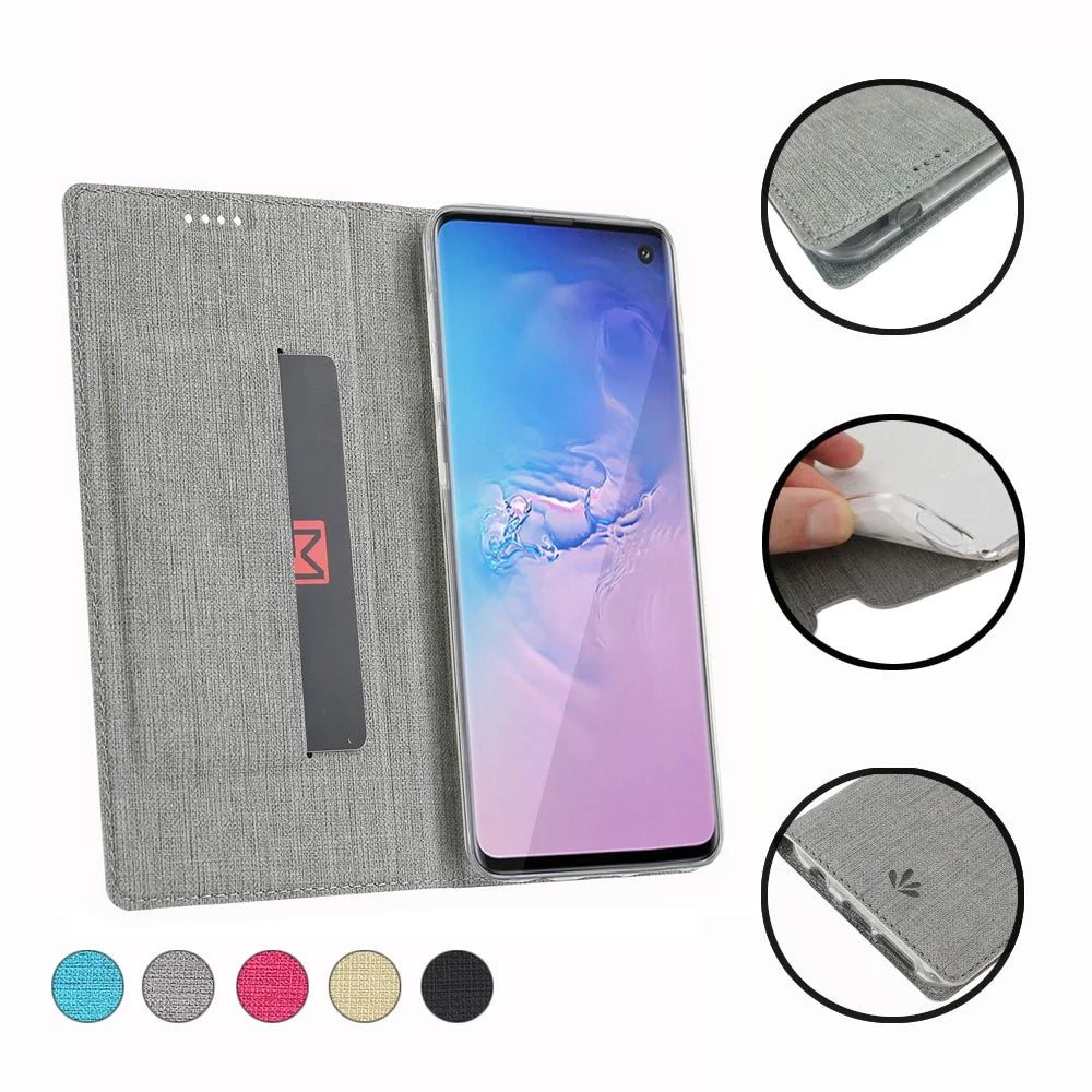 VILI DMX Cross Texture Card Holder Leather Stand Cover for Samsung Galaxy S10 - Grey - 2
