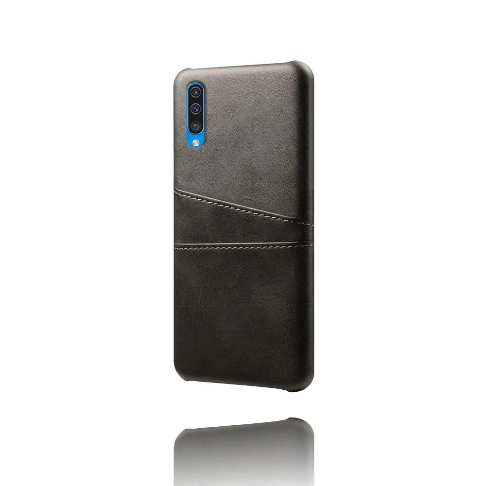 Dual Card Slots PU Leather Coated PC Mobile Phone Shell for Samsung Galaxy A50 / A50s / A30s - Black - 2