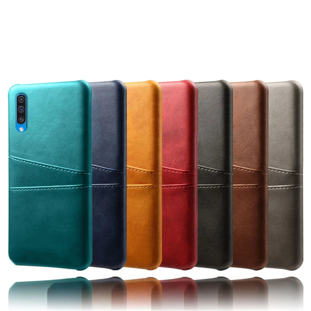 Dual Card Slots PU Leather Coated PC Mobile Phone Shell for Samsung Galaxy A50 / A50s / A30s - Black - 5