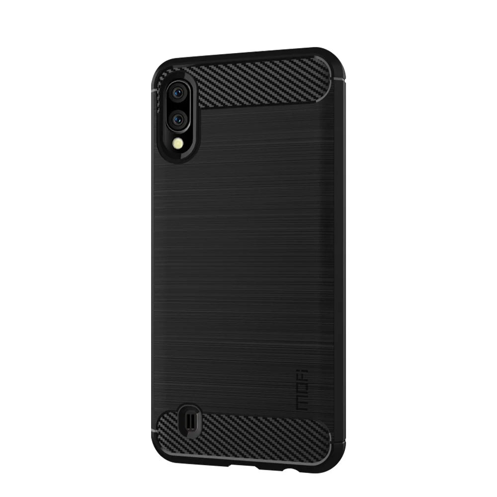 MOFI Carbon Fiber Texture Brushed TPU Cover Shell for Samsung Galaxy M10 - Black - 2