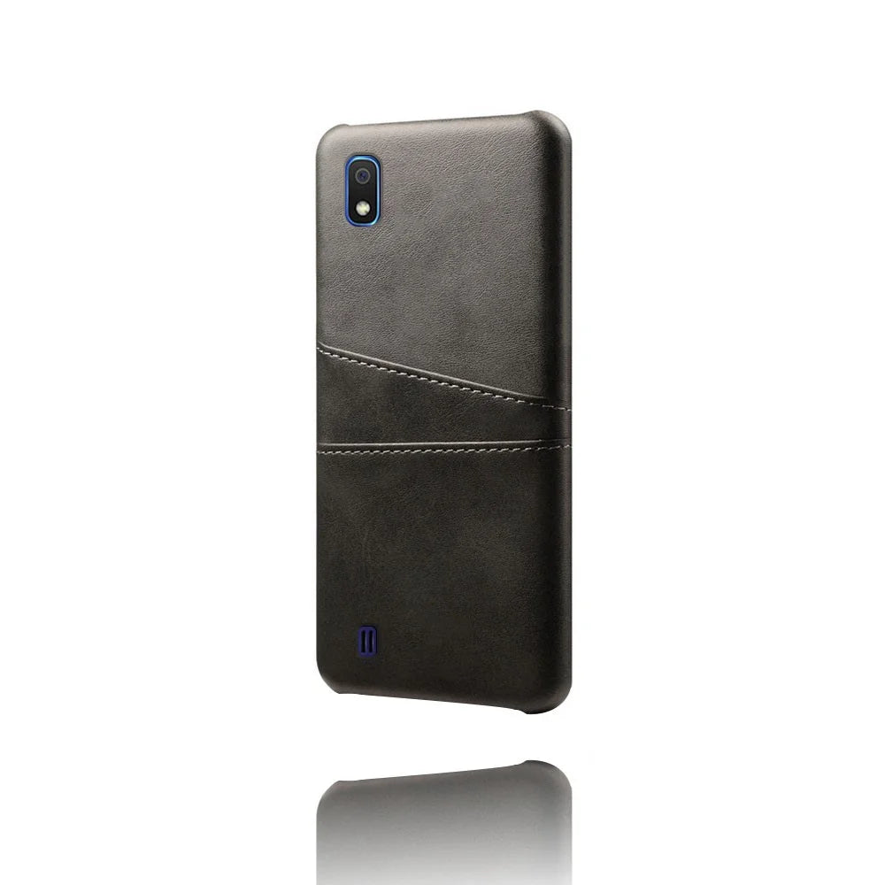 PU Leather Coated PC Case with [Dual Card Slots] for Samsung Galaxy A10 - Black - 3