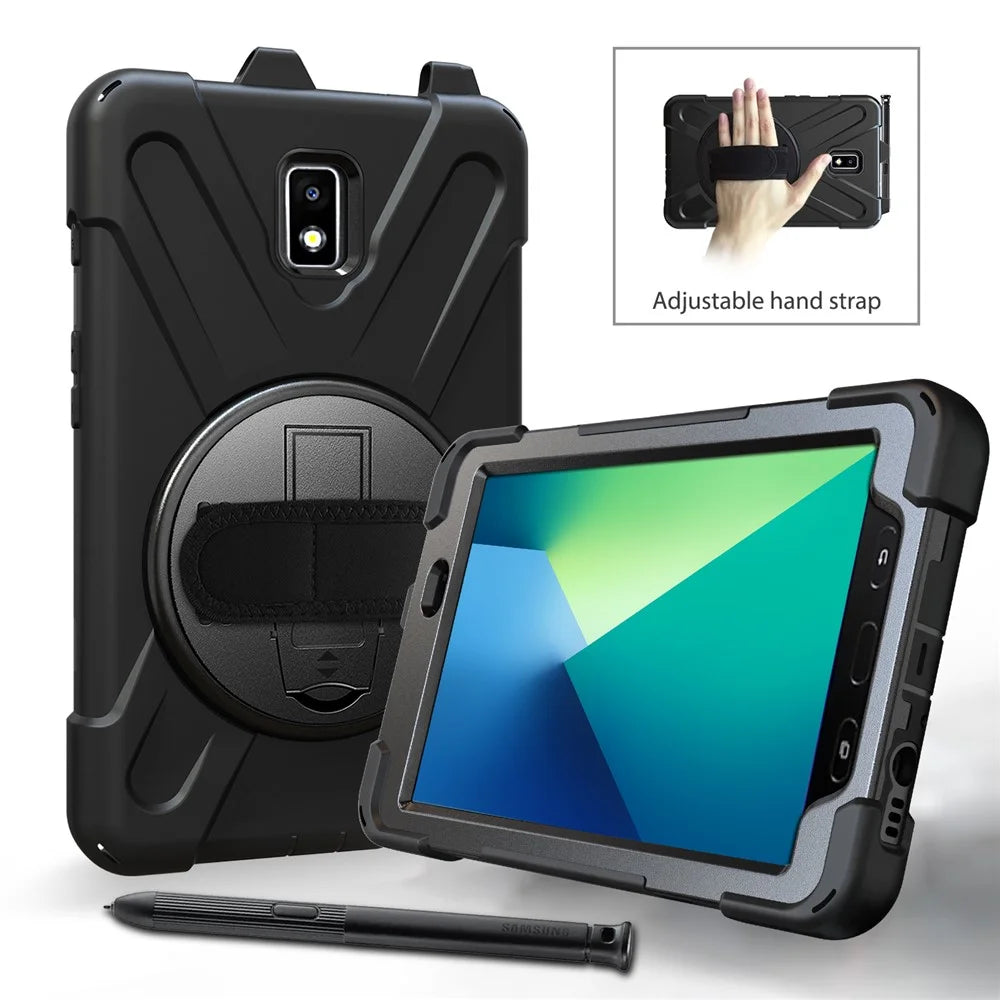 For Samsung Galaxy Tab Active 2 8.0 T395 / T390 [X-Shape] PC + TPU Combo Case with Kickstand Shoulder Strap - All Black - 3