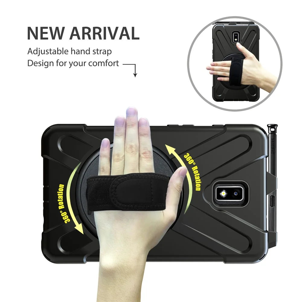 For Samsung Galaxy Tab Active 2 8.0 T395 / T390 [X-Shape] PC + TPU Combo Case with Kickstand Shoulder Strap - All Black - 7
