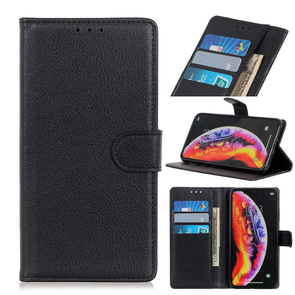Litchi Skin Leather Wallet Case for Samsung Galaxy A40 - Black - 1