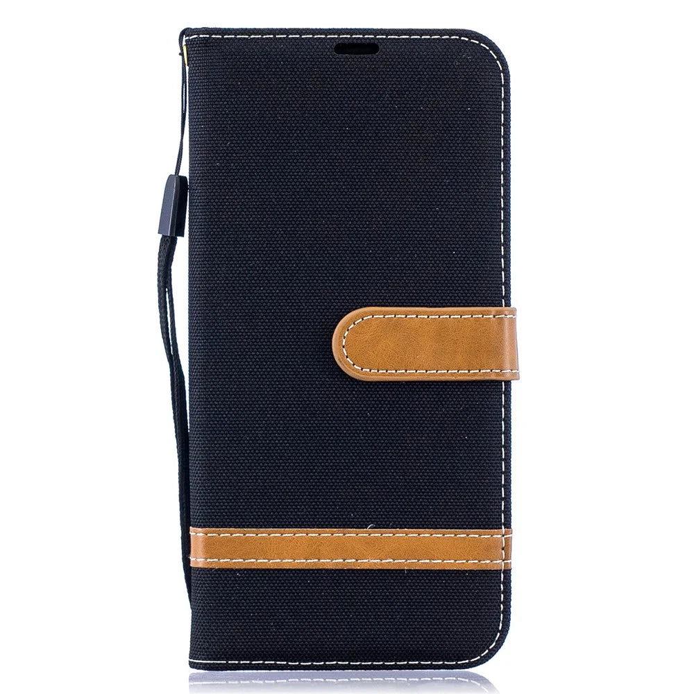 Assorted Color Jeans Cloth Wallet Stand Leather Shell for Samsung Galaxy A50 / A50s / A30s - Black - 2