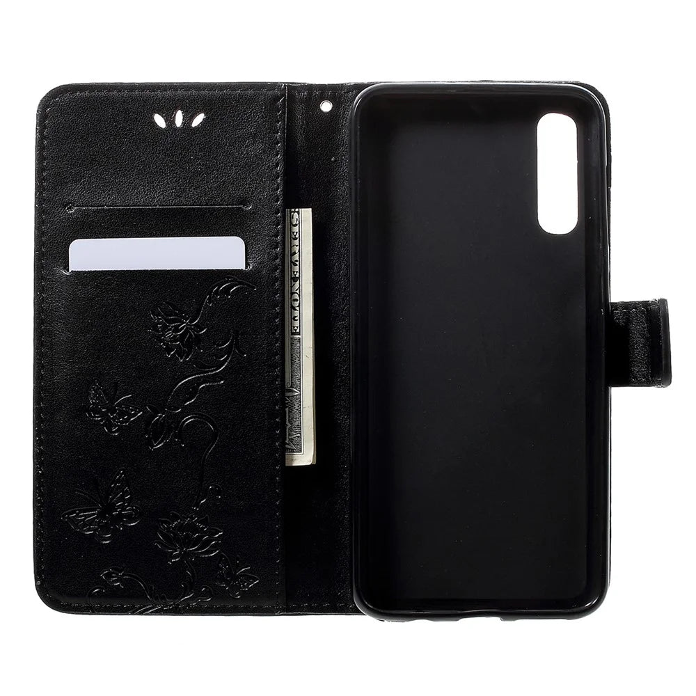 Imprint Butterfly Flowers Leather Wallet Stand Case for Samsung Galaxy A50 / A50s / A30s - Black - 4