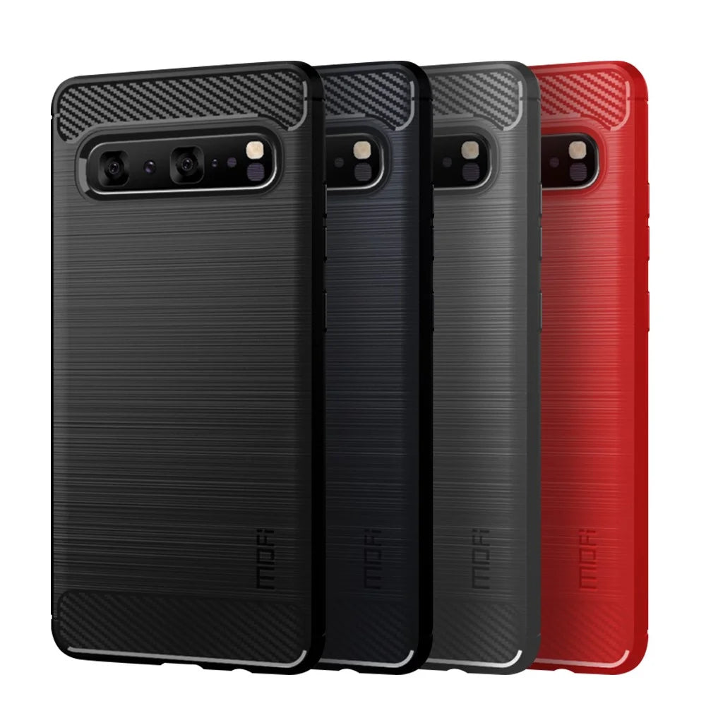 MOFI Carbon Fiber Texture Brushed TPU Phone Shell for Samsung Galaxy S10 5G - Black - 3