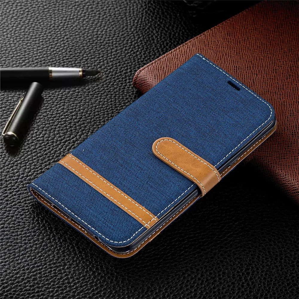 Assorted Color Jeans Cloth Wallet Stand Leather Case for Samsung Galaxy A10 - Dark Blue - 2