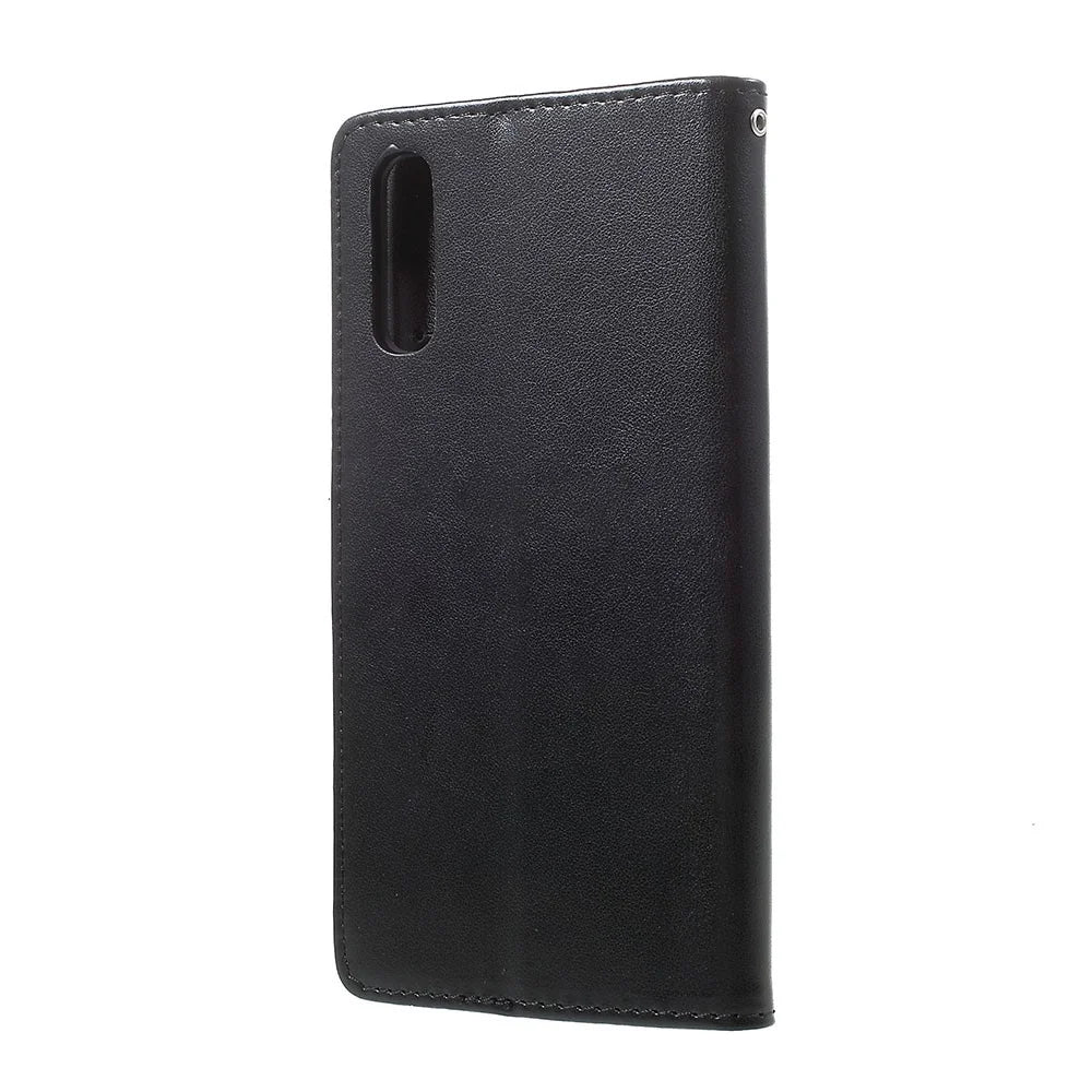 Imprint Butterfly Flowers Leather Wallet Stand Case for Samsung Galaxy A70 - Black - 2