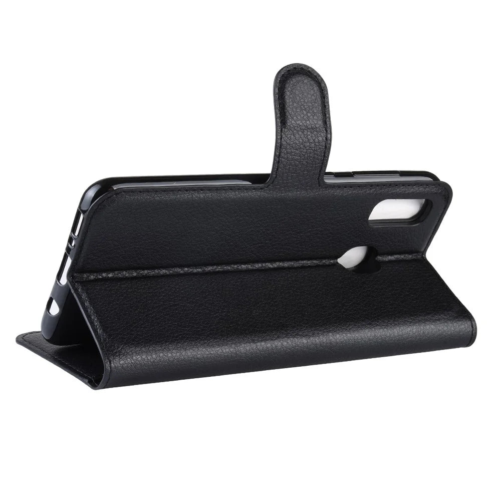 Litchi Skin PU Leather Wallet Stand Mobile Casing for Samsung Galaxy A30 / A20 - Black - 6