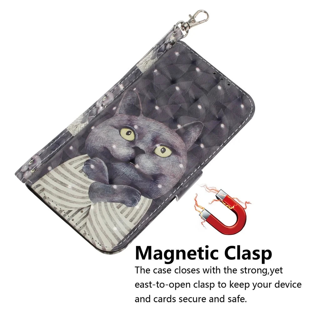 Pattern Printing [Light Spot Decor] Leather Wallet Case for Samsung Galaxy A30 / A20 - Grey Cat - 4