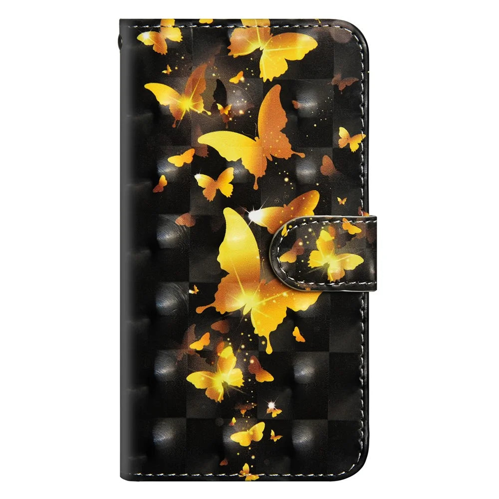 [Light Spot Decor] Patterned Leather Protection Cover for Samsung Galaxy A70 - Gold Butterflies - 2