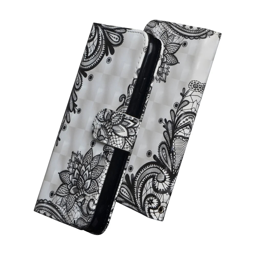 Light Spot Decor Patterned Leather Wallet Case for Samsung Galaxy A50 / A50s / A30s - Black Flower - 4