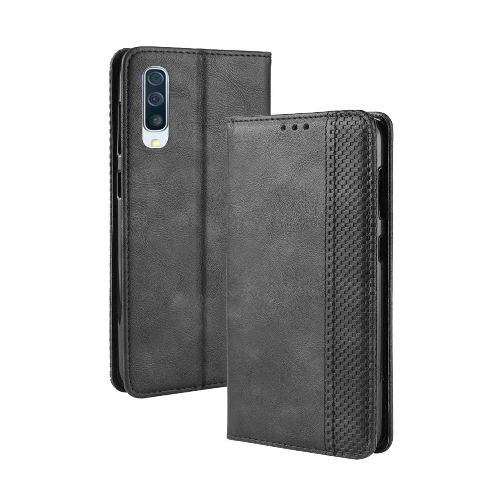 Vintage Style PU Leather Wallet Phone Case for Samsung Galaxy A70 - Black - 2
