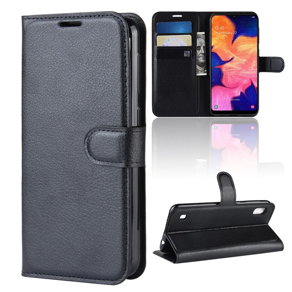 Litchi Skin PU Leather Wallet Mobile Phone Case for Samsung Galaxy A10 - Black - 2