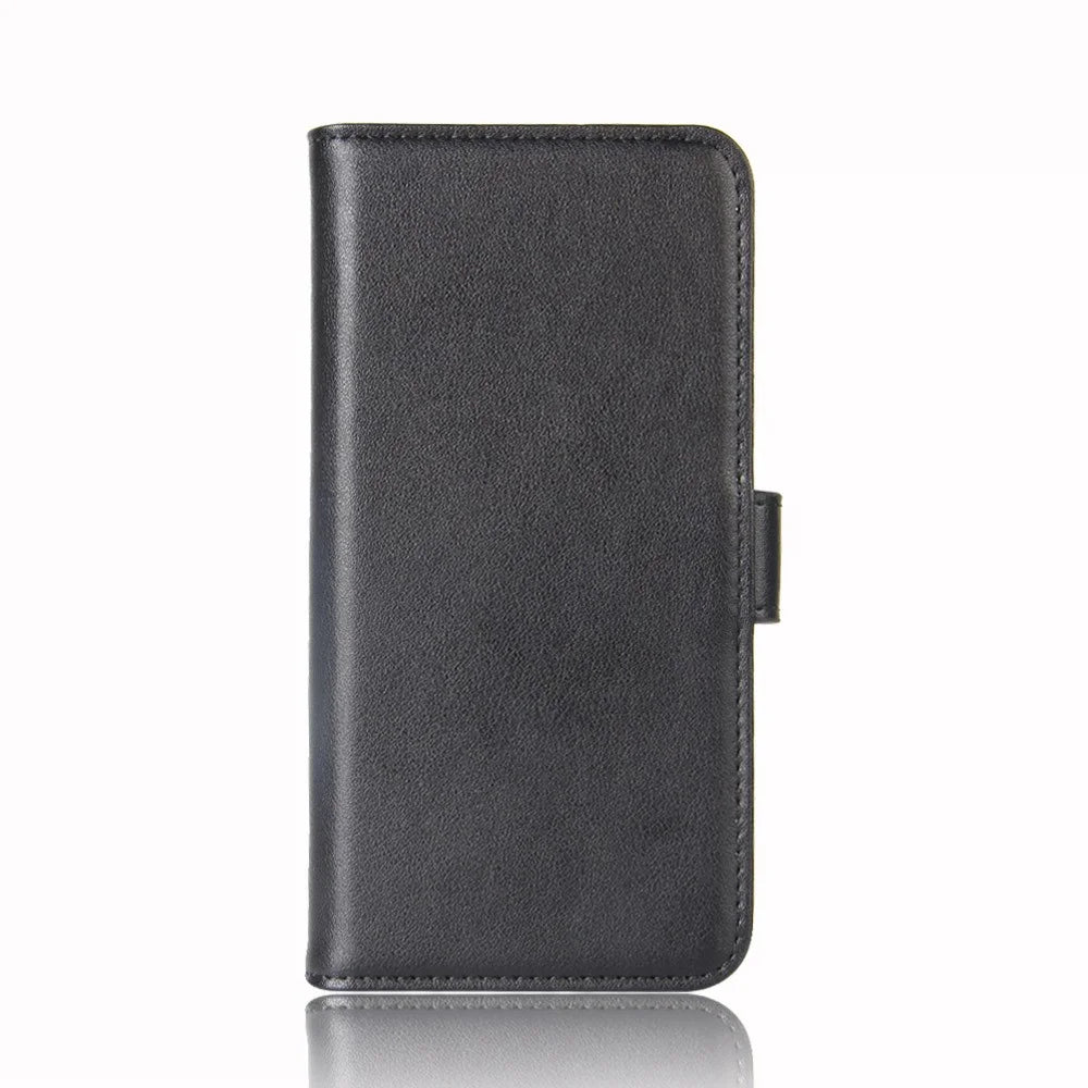 For Samsung Galaxy A10 Phone Cases Genuine Split Leather Wallet Mobile Cover Stand - Black - 7