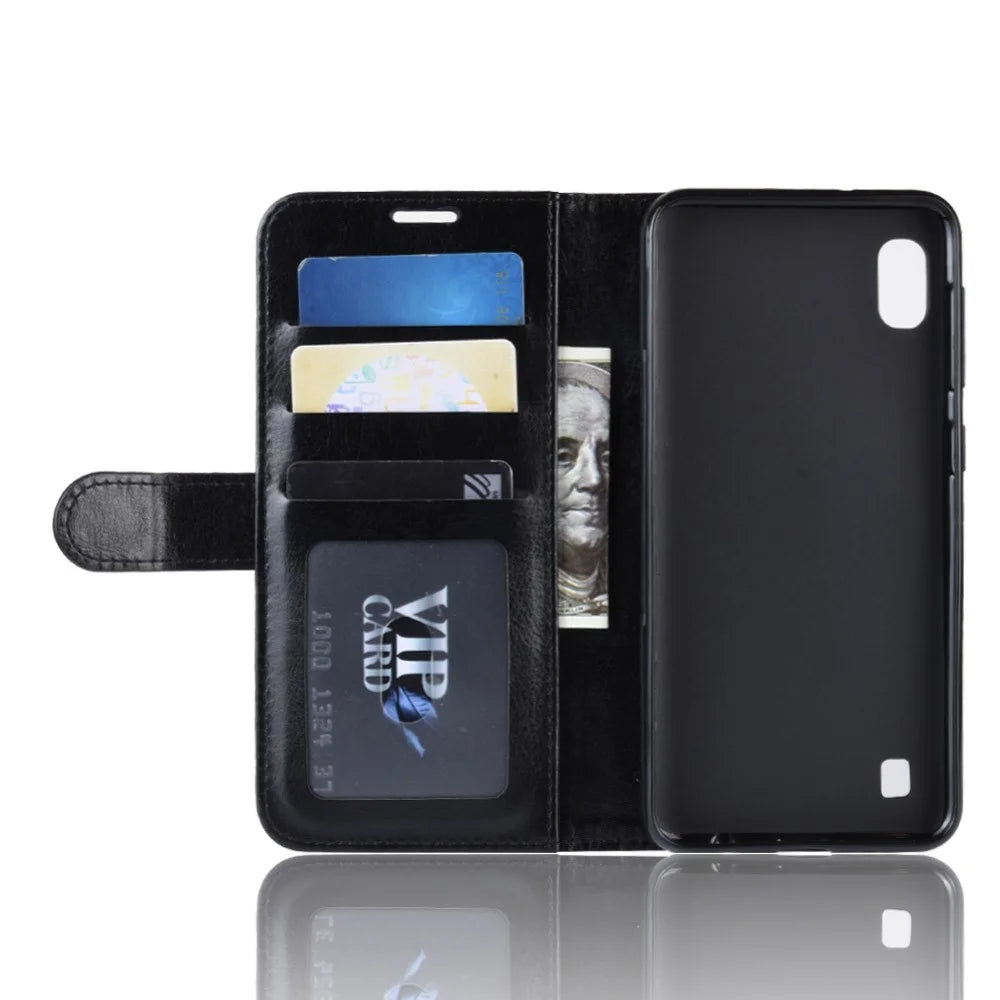Crazy Horse Wallet Leather Mobile Cover for Samsung Galaxy A10 - Black - 4