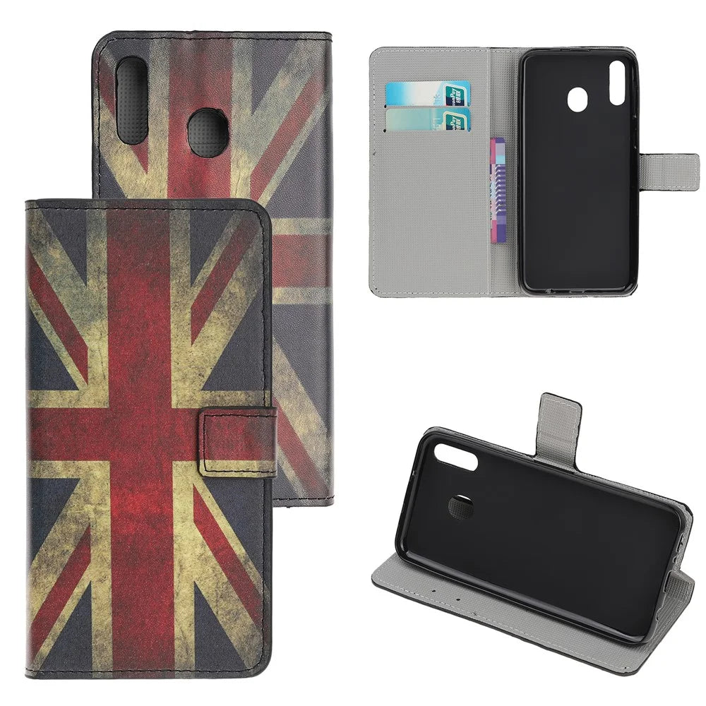 Pattern Printing Leather Wallet Stand Case for Samsung Galaxy A40 - Retro UK Flag - 1