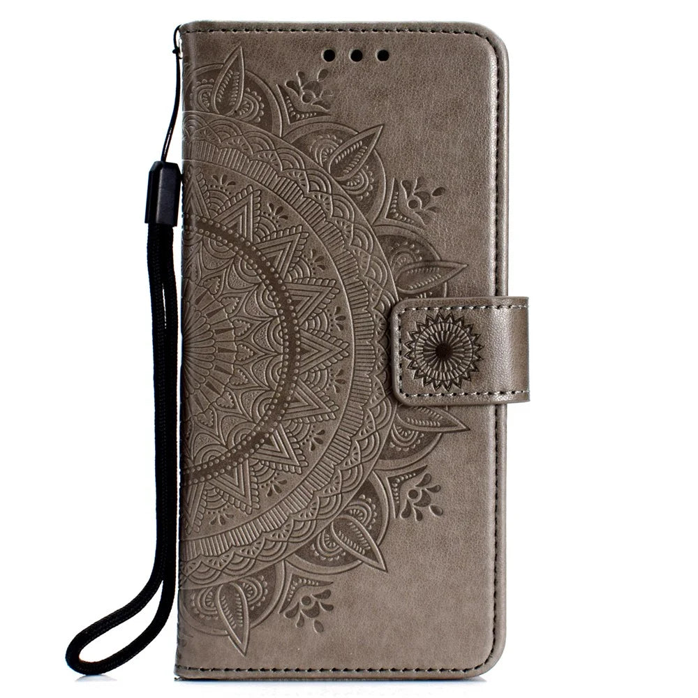 Imprint Flower Leather Wallet Case for Samsung Galaxy A30/A20 - Grey - 2