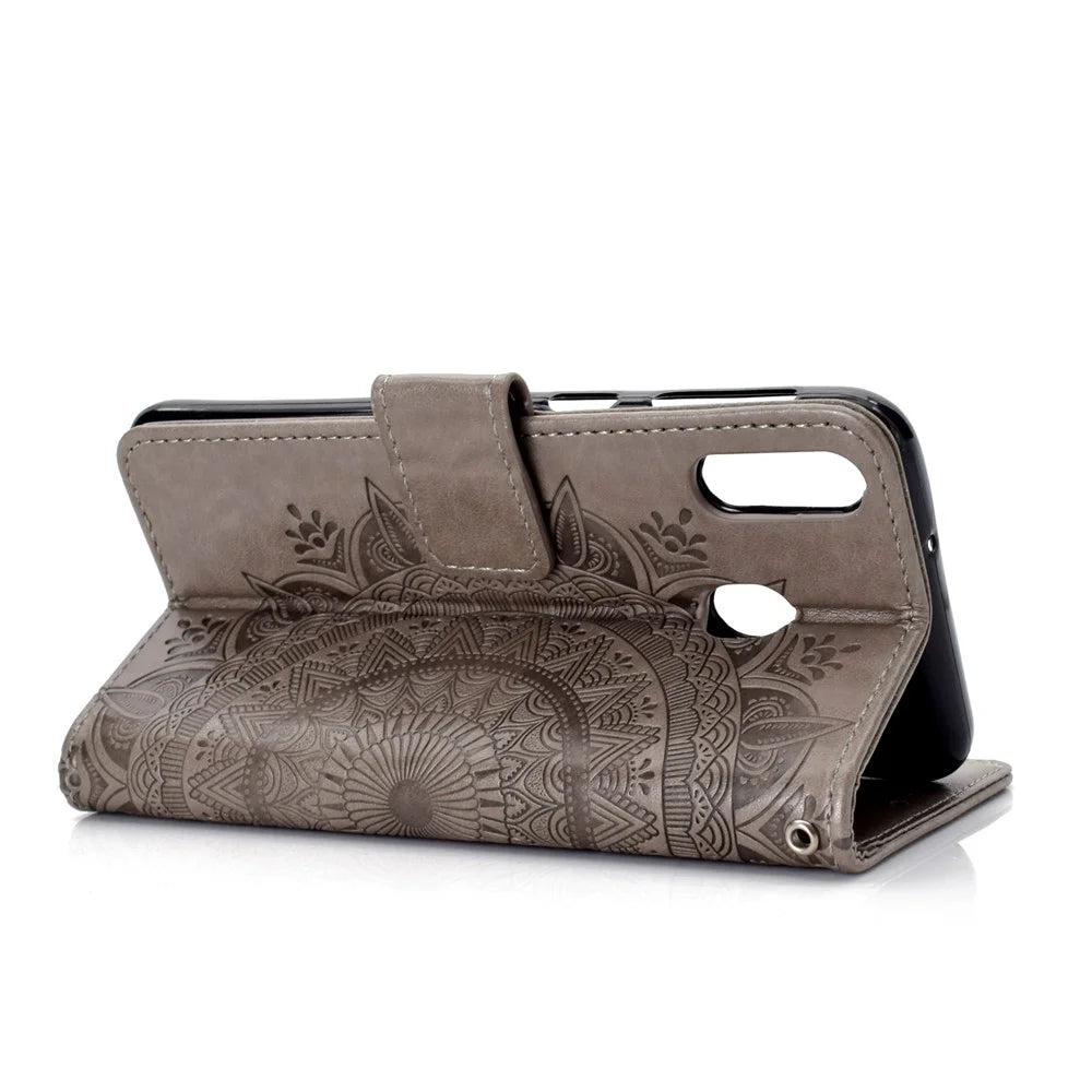 Imprint Flower Leather Wallet Case for Samsung Galaxy A30/A20 - Grey - 6